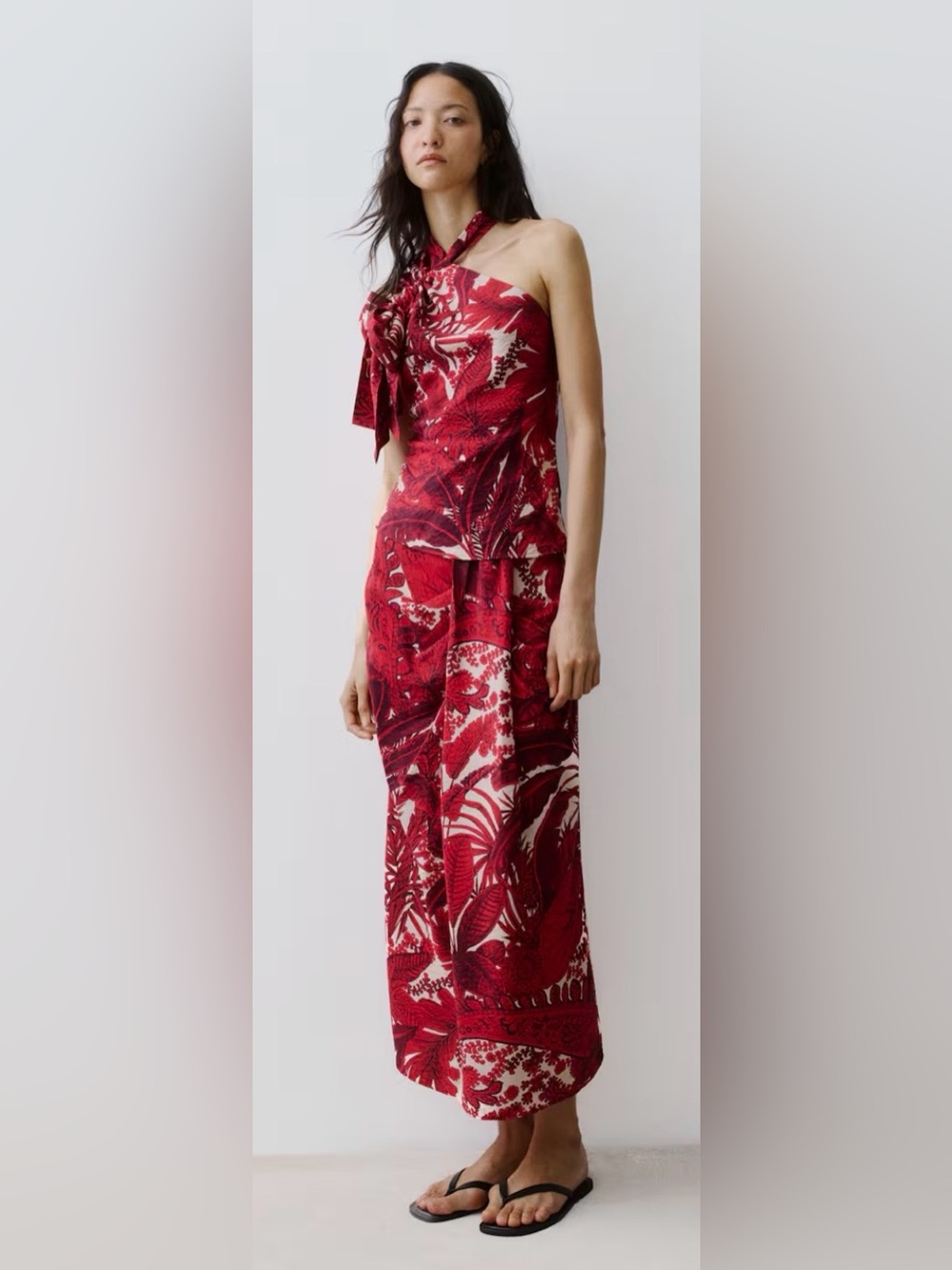 2pcs Red Tropical Print Top/Skirt